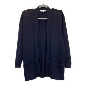 St. John Separates Cardigan Black Open-Front Santana Knit Gold Button Women's P